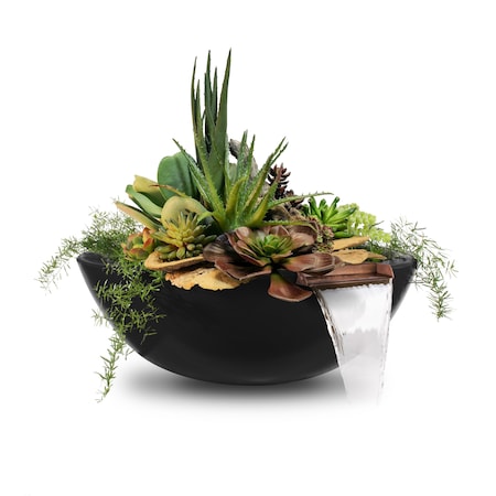 The Outdoor Plus 27 Round Sedona Planter & Water Bowl - GFRC Concrete - Black - OPT-27RPW-BLK